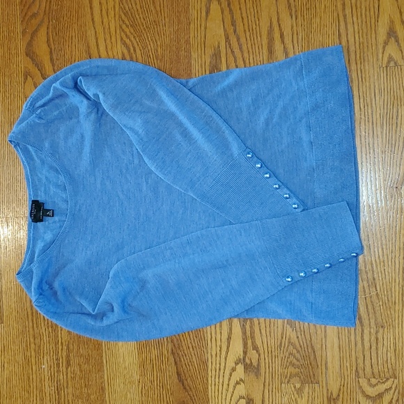 Talbots Sweaters - Talbots 100% Merino Puff Sleeve Sweater with Pearl Button Cuffs, Blue, Size SP